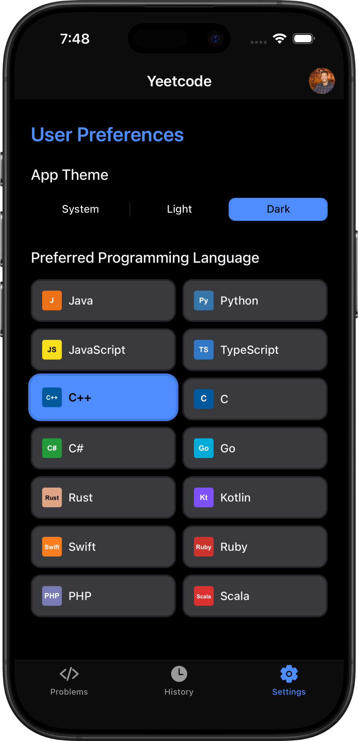 Choose from 14 programming languages